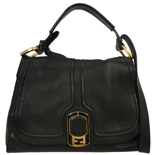 Fendi Black Leather Anna 2way Shoulder Handbag