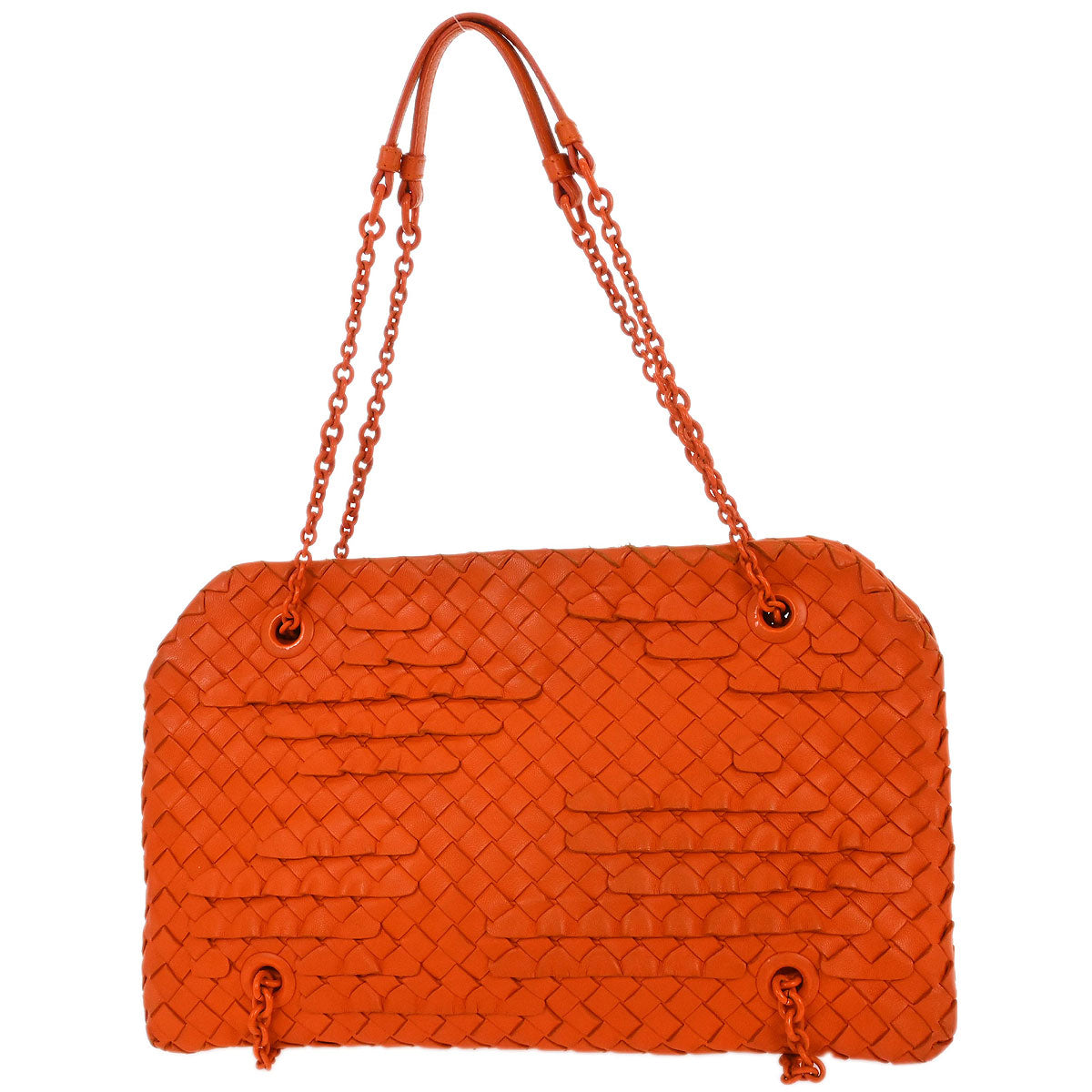 Bottega Veneta Orange Lambskin Intrecciato Shoulder Bag