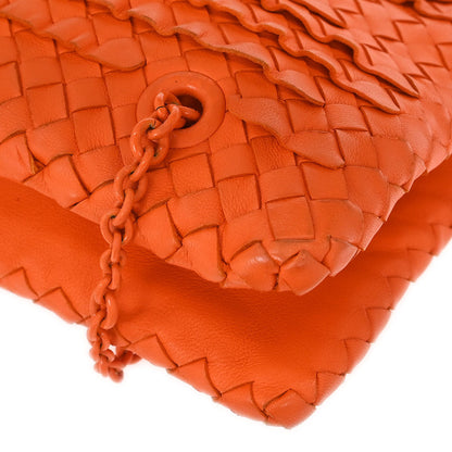 Bottega Veneta Orange Lambskin Intrecciato Shoulder Bag