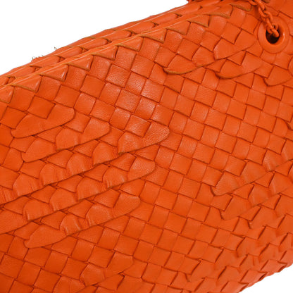 Bottega Veneta Orange Lambskin Intrecciato Shoulder Bag