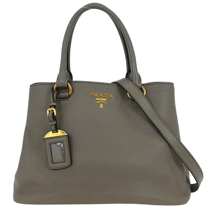 Prada Gray Leather 2way Shoulder Tote Handbag