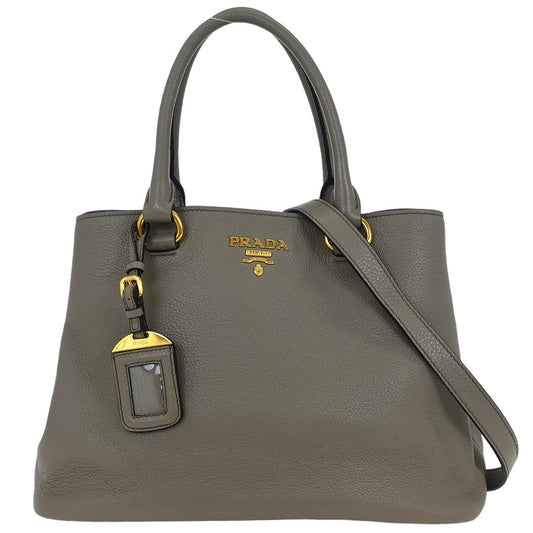 Prada Gray Leather 2way Shoulder Tote Handbag