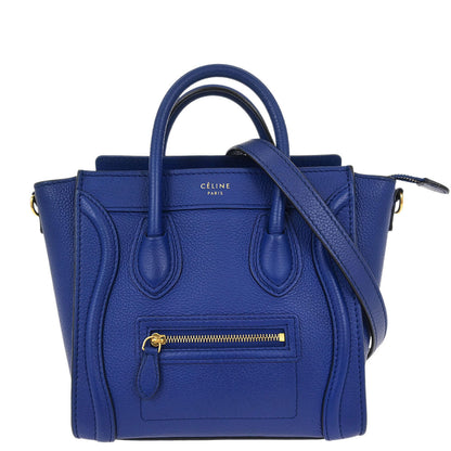 Celine Blue Leather Nano Luggage Tote Bag