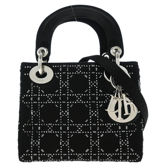Christian Dior Black Satin Lady Dior Cannage 2way Shoulder Handbag