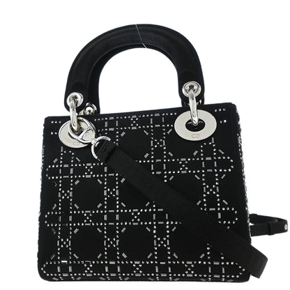 Christian Dior Black Satin Lady Dior Cannage 2way Shoulder Handbag