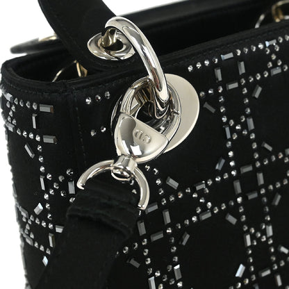 Christian Dior Black Satin Lady Dior Cannage 2way Shoulder Handbag