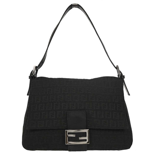 Fendi Black Canvas Zucchino Mamma Baguette Handbag