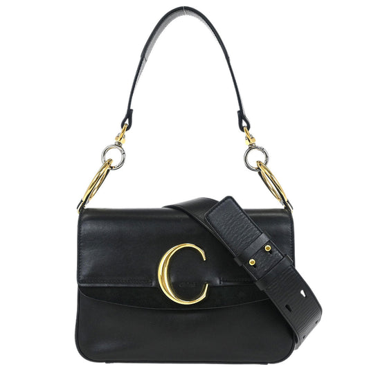 Chloe Black Leather C 2way Shoulder Handbag