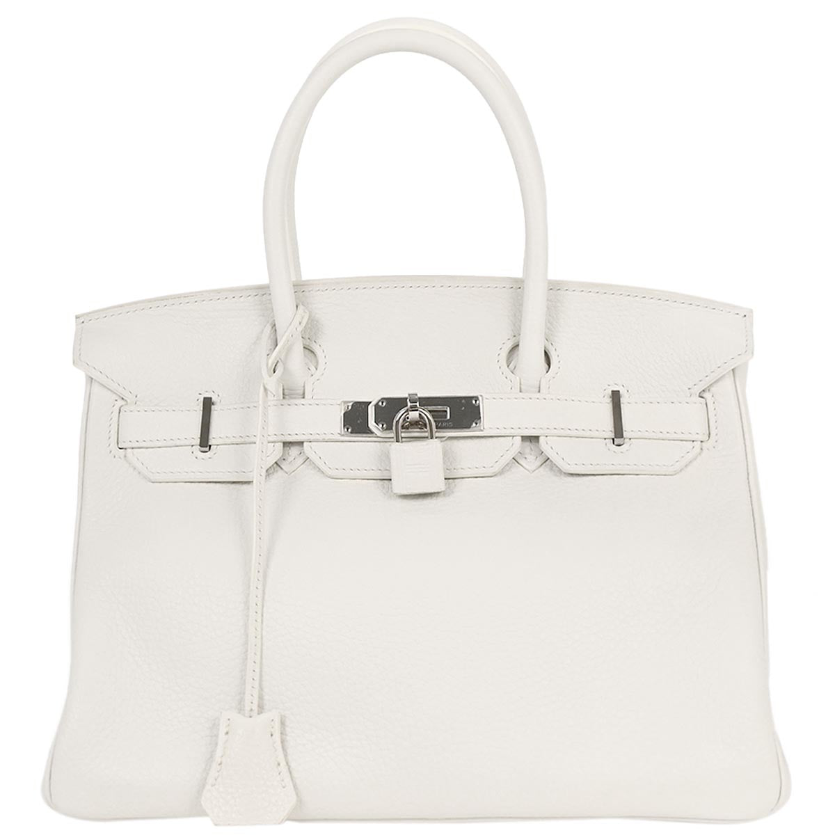 Hermes White Taurillon Clemence Birkin 30 Handbag