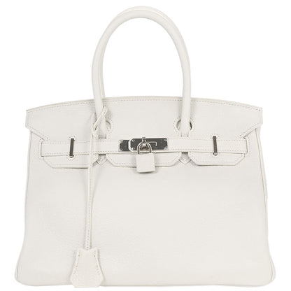 Hermes White Taurillon Clemence Birkin 30 Handbag
