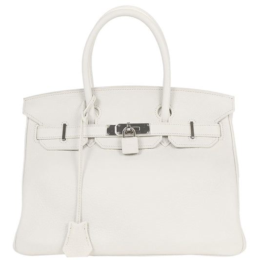 Hermes White Taurillon Clemence Birkin 30 Handbag