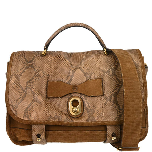 Loewe * Brown Python Cartero Satchel Handbag