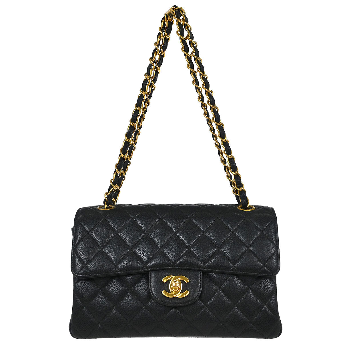Chanel 1996-1997 Black Caviar Double Sided Flap Shoulder Bag