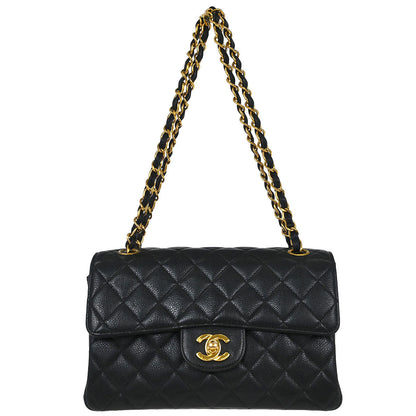 Chanel 1996-1997 Black Caviar Double Sided Flap Shoulder Bag