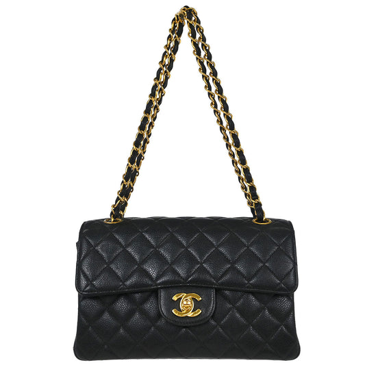 Chanel 1996-1997 Black Caviar Double Sided Flap Shoulder Bag