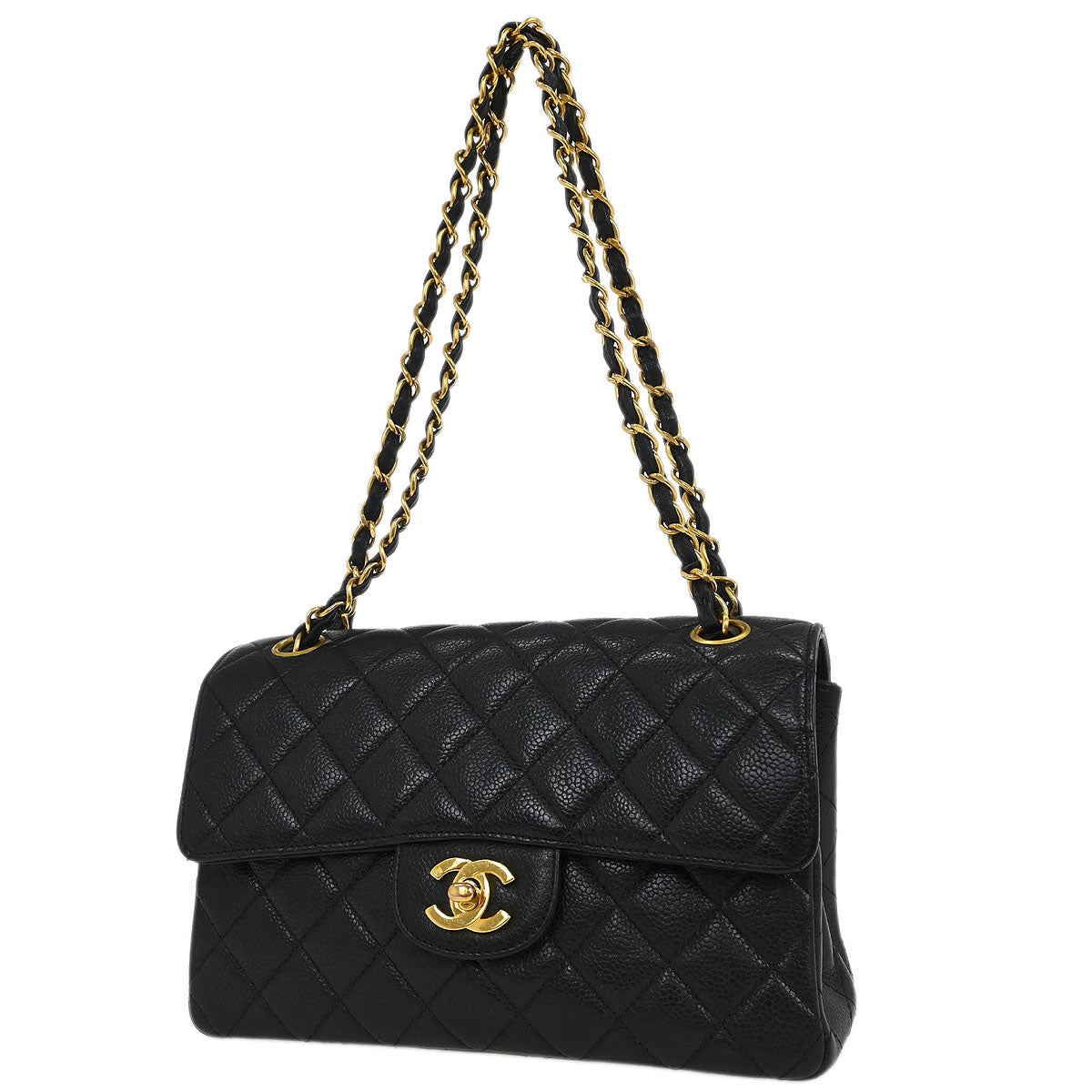 Chanel 1996-1997 Black Caviar Double Sided Flap Shoulder Bag