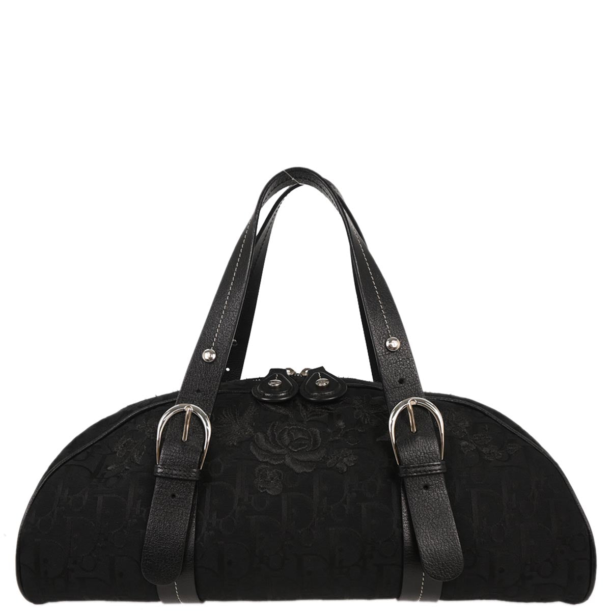 Christian Dior Black Floral Embroidered Trotter Handbag