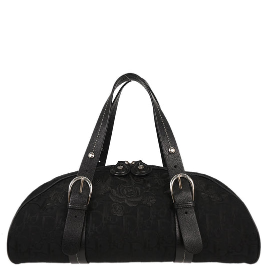 Christian Dior Black Floral Embroidered Trotter Handbag
