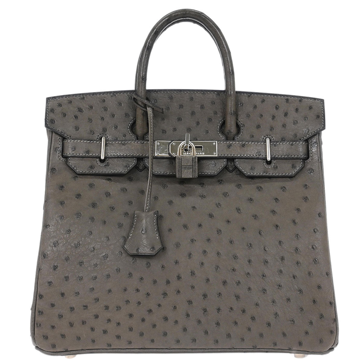 Hermes * Graphite Ostrich Haut a Courroies 28 Handbag