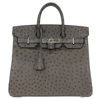 Hermes * Graphite Ostrich Haut a Courroies 28 Handbag