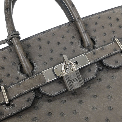 Hermes * Graphite Ostrich Haut a Courroies 28 Handbag