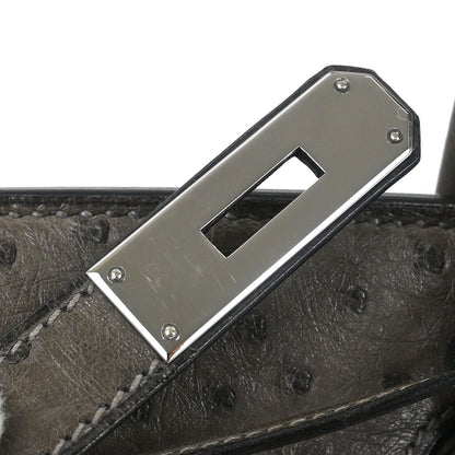Hermes * Graphite Ostrich Haut a Courroies 28 Handbag