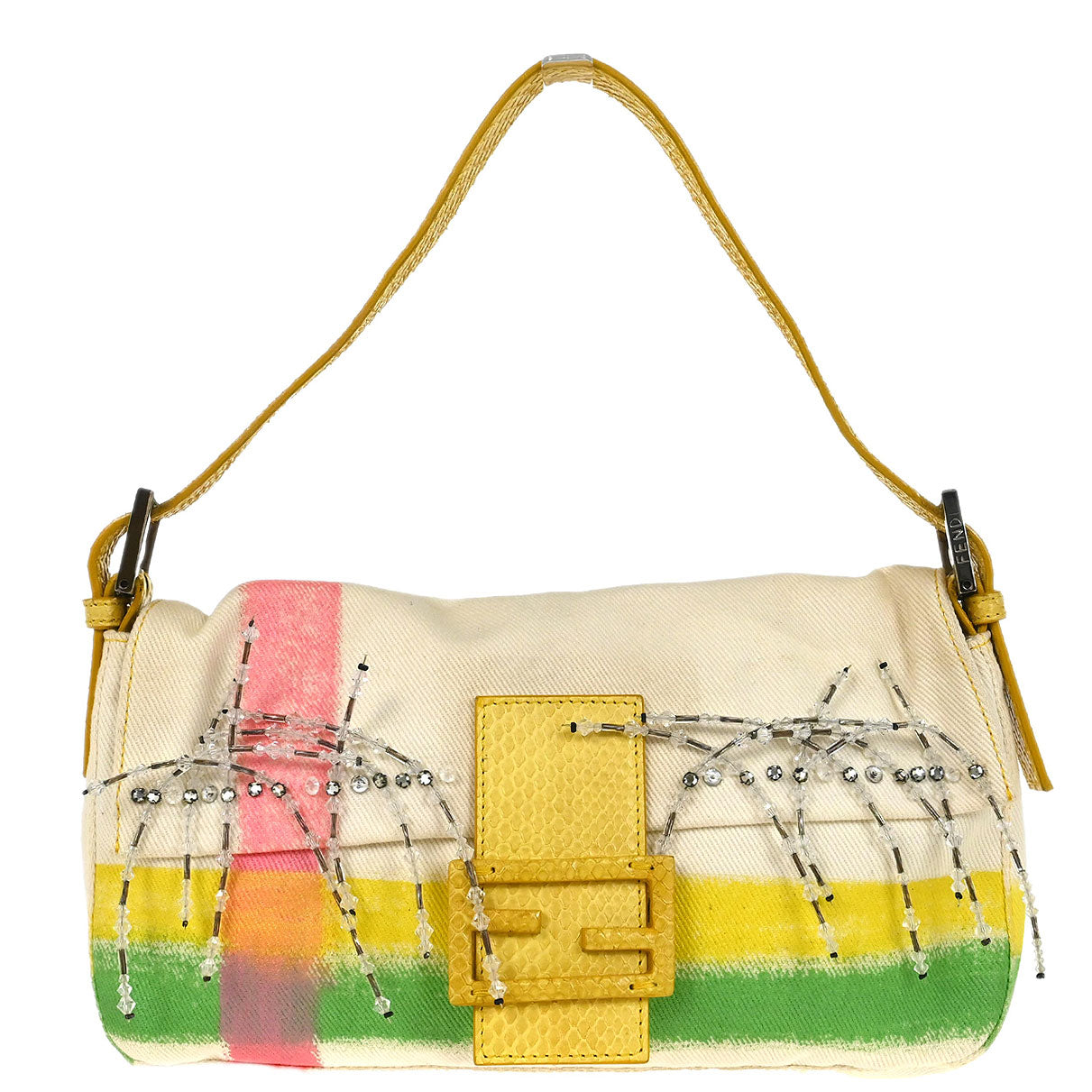 Fendi * White Yellow Baguette Handbag