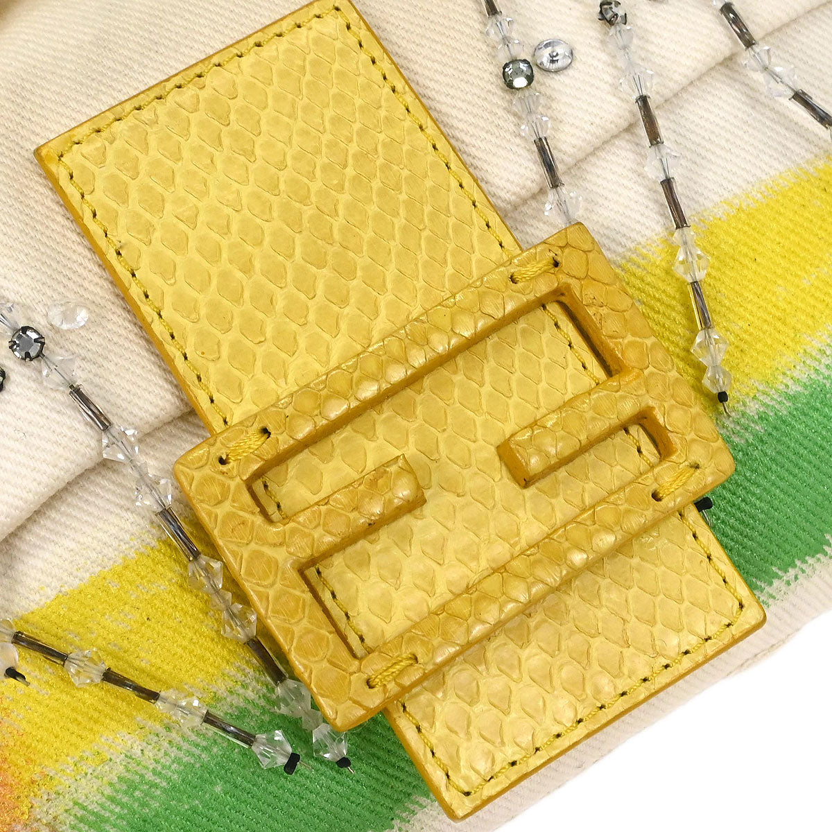 Fendi * White Yellow Baguette Handbag