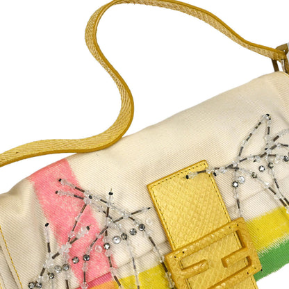 Fendi * White Yellow Baguette Handbag