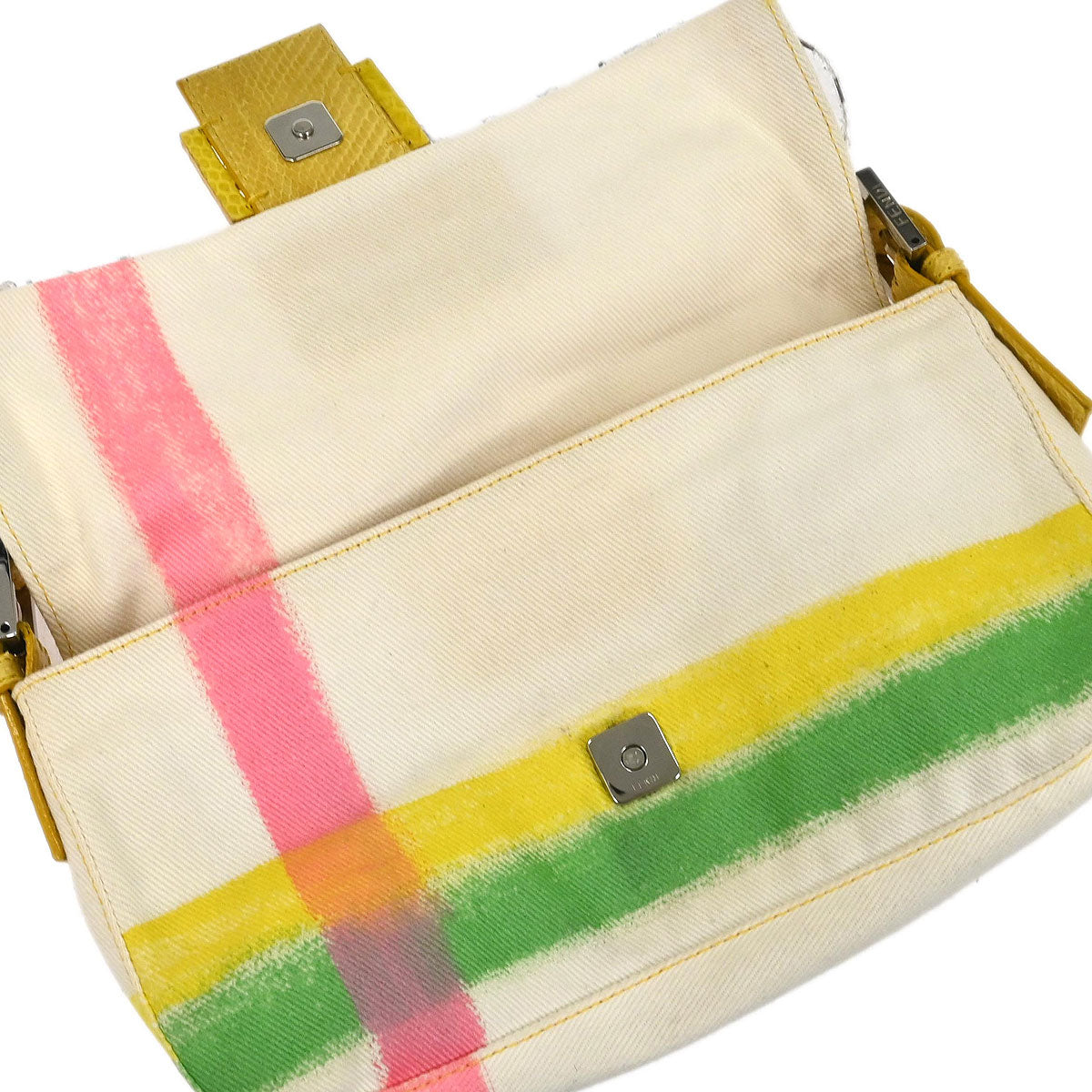 Fendi * White Yellow Baguette Handbag