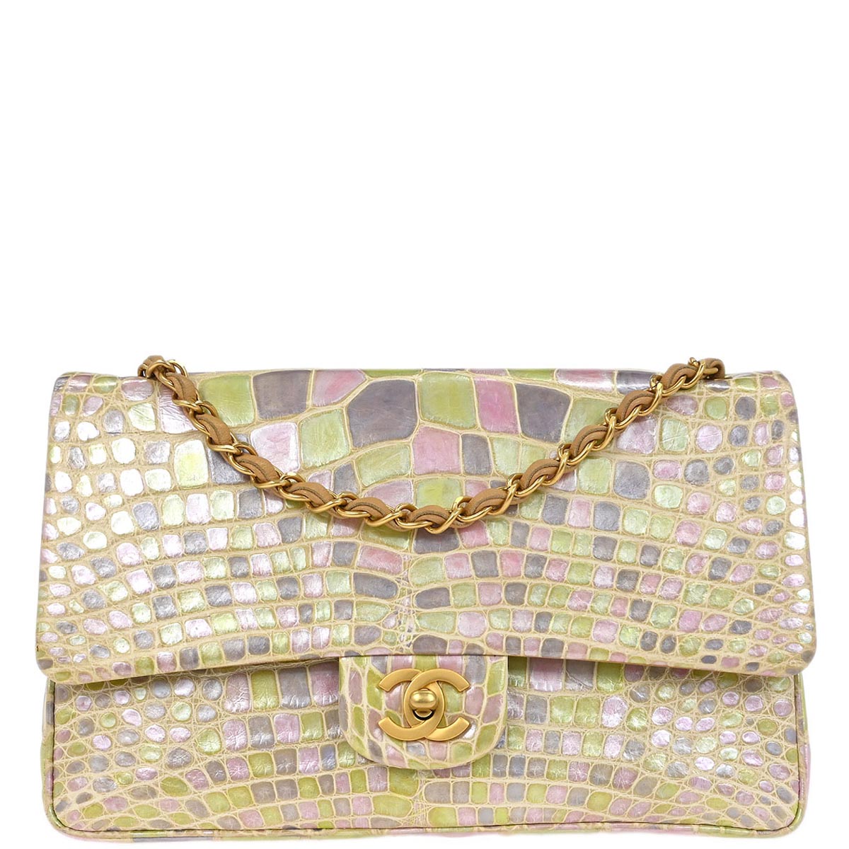 Chanel * 2000-2002 Pastel Color Crocodile Medium Classic Double Flap Bag