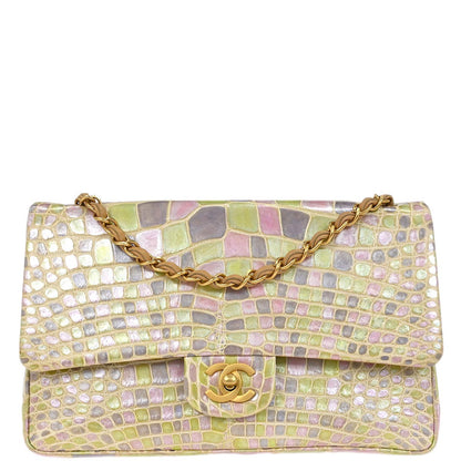 Chanel * 2000-2002 Pastel Color Crocodile Medium Classic Double Flap Bag
