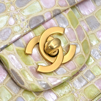 Chanel * 2000-2002 Pastel Color Crocodile Medium Classic Double Flap Bag