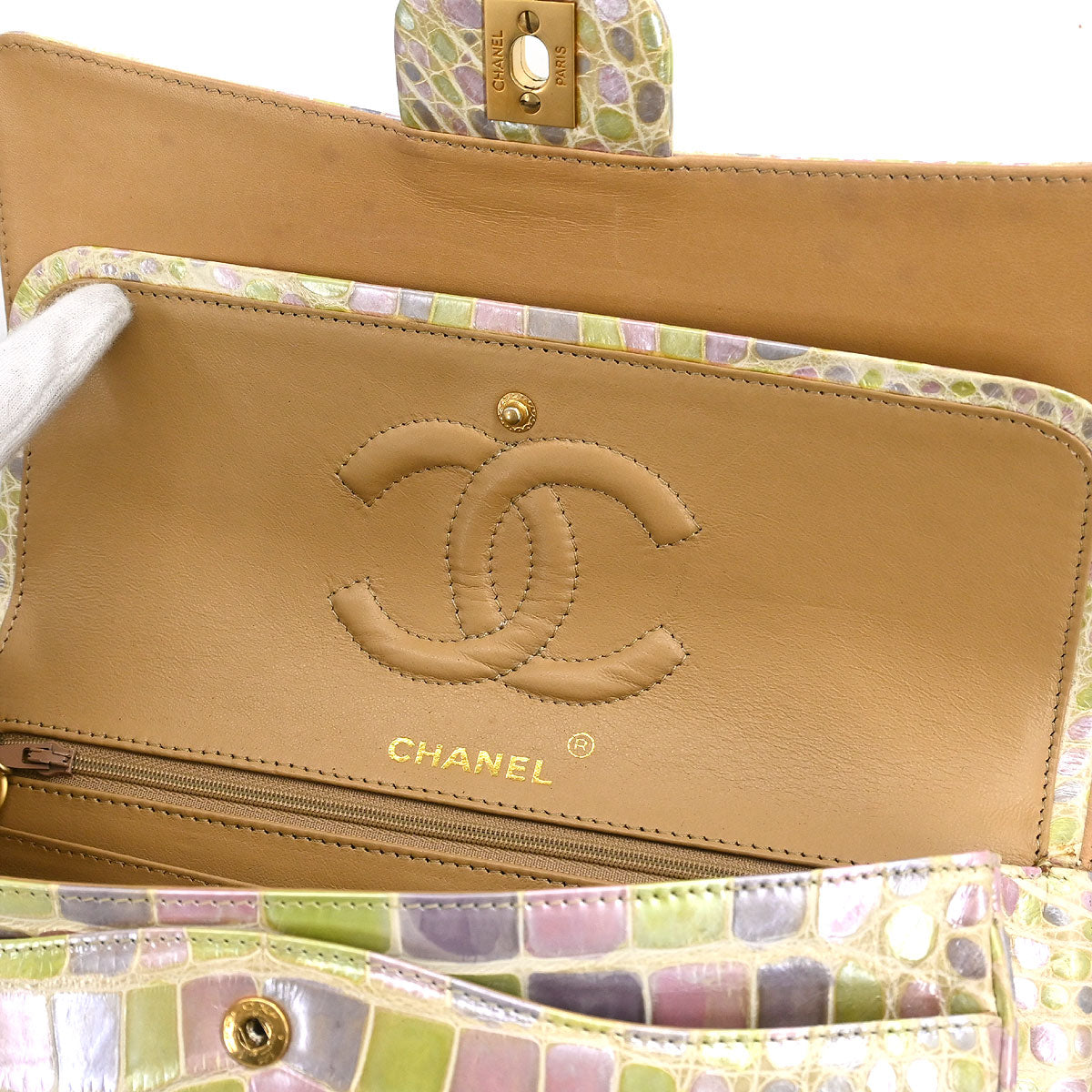 Chanel * 2000-2002 Pastel Color Crocodile Medium Classic Double Flap Bag