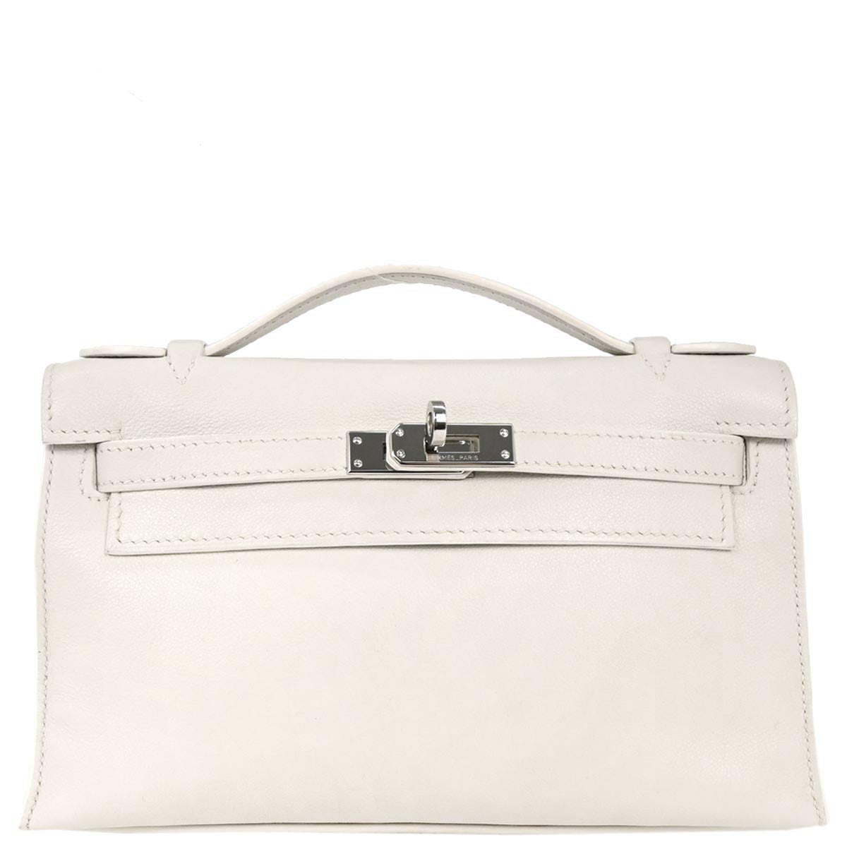 Hermes White Evergrain Kelly Pochette Handbag