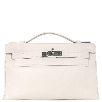 Hermes White Evergrain Kelly Pochette Handbag