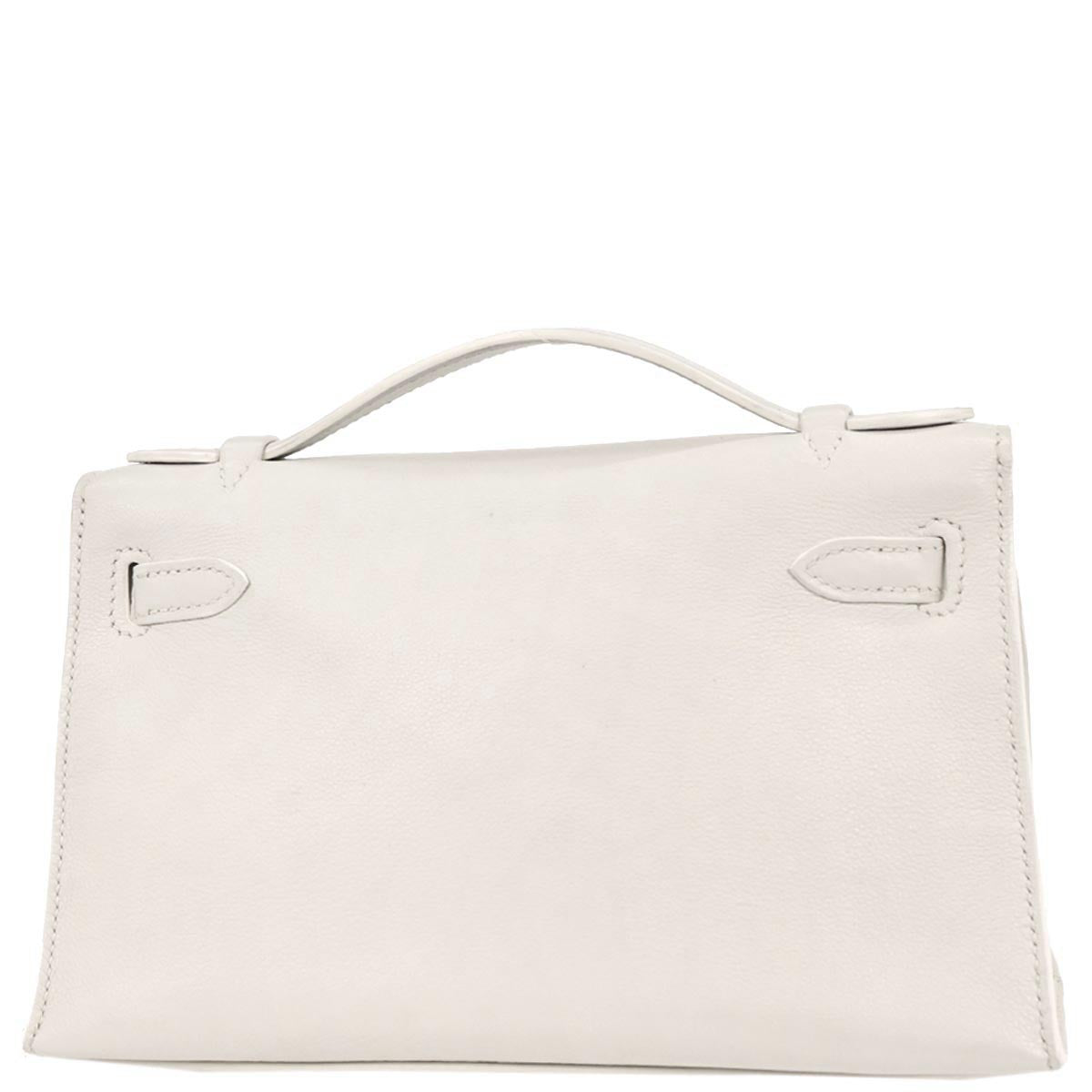 Hermes White Evergrain Kelly Pochette Handbag