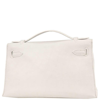 Hermes White Evergrain Kelly Pochette Handbag