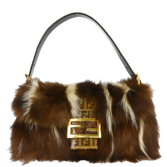 Fendi * Brown Fur Zucchino Baguette Handbag