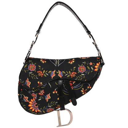 Christian Dior Black Floral Saddle Handbag