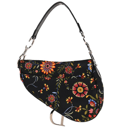 Christian Dior Black Floral Saddle Handbag