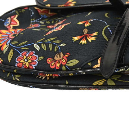 Christian Dior Black Floral Saddle Handbag