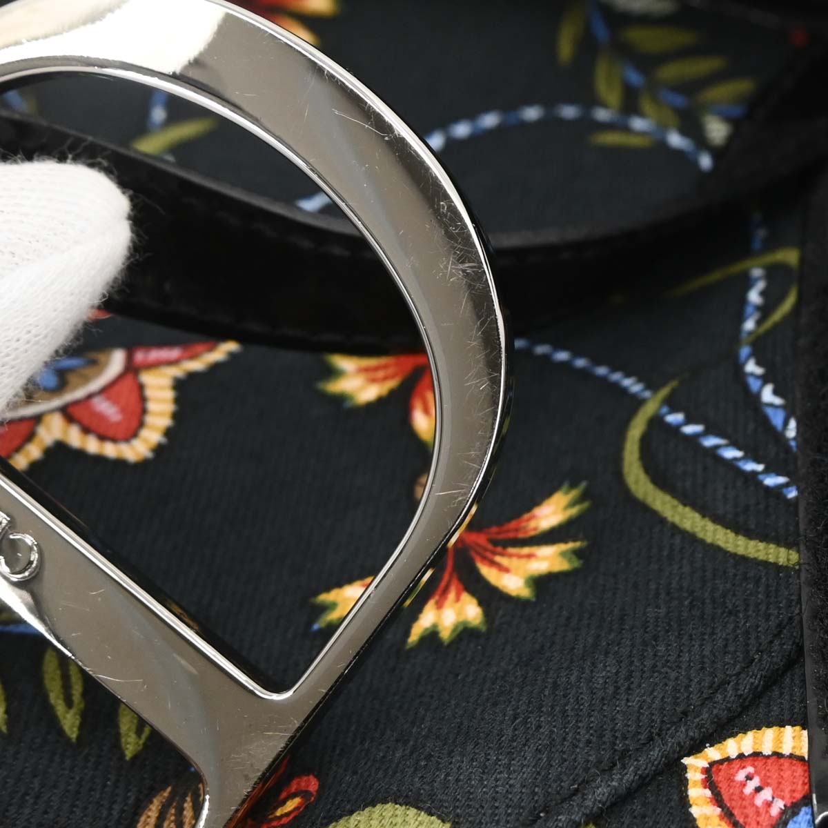 Christian Dior Black Floral Saddle Handbag