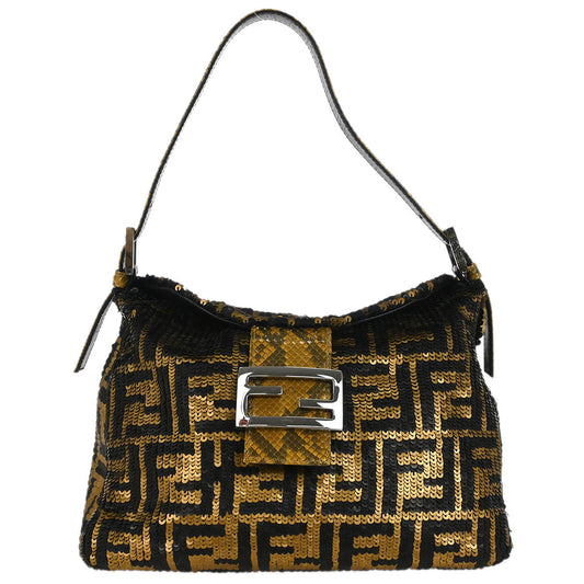 Fendi * Gold Black Sequins Zucca Mamma Baguette