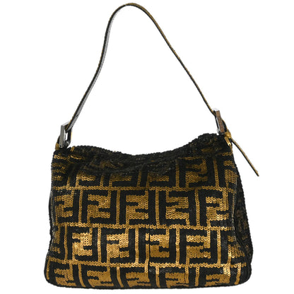 Fendi * Gold Black Sequins Zucca Mamma Baguette