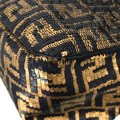 Fendi * Gold Black Sequins Zucca Mamma Baguette