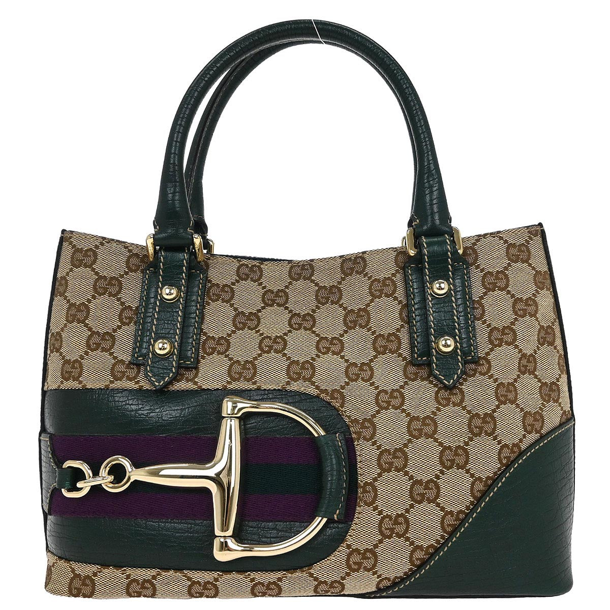 Gucci Brown Green Horsebit GG Tote Bag
