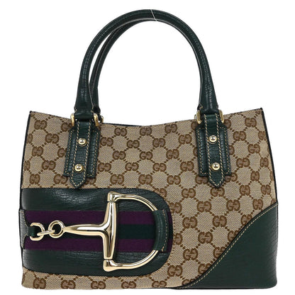 Gucci Brown Green Horsebit GG Tote Bag