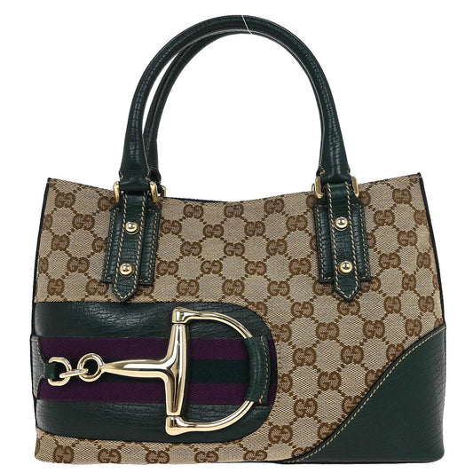 Gucci Brown Green Horsebit GG Tote Bag