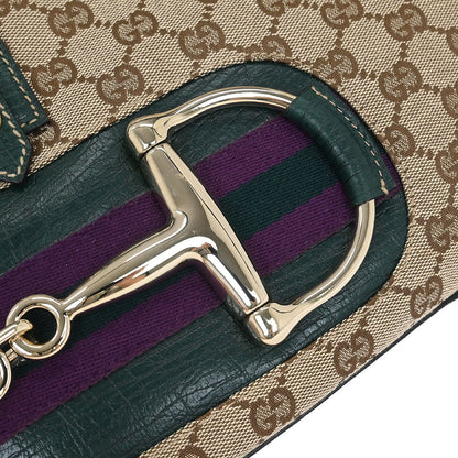 Gucci Brown Green Horsebit GG Tote Bag